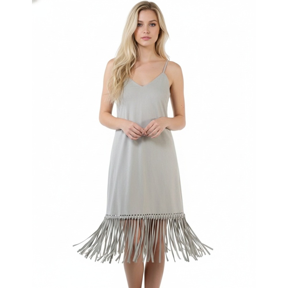 Dani Collection Western Dress Womens S Faux Suede Fringe Light Beige Casual Mini